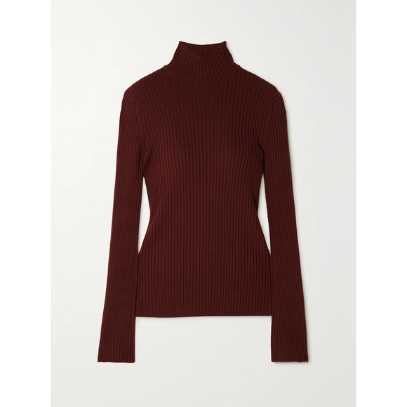 Chlo� 'Ribbed' Brown Wool Cashmere-Blend Turtleneck Sweater Size XL - Picture 1 of 7